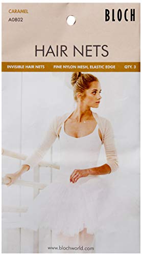 Bloch Dance Hair Nets - 3 Pack, Caramel, Fine Mesh Nylon