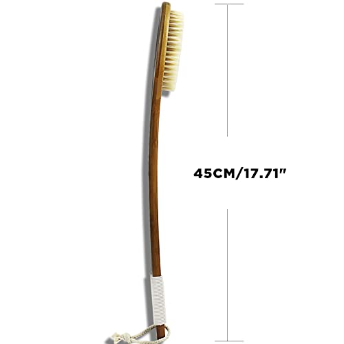ICANdOIT 17.71 Inch Boar Bristle Bath Brush with Long Handle - Exfoliating Shower Scrubber (1 Pack)