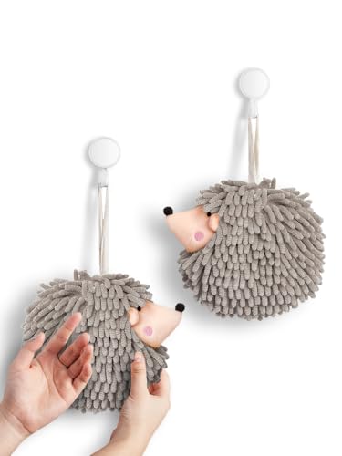 Sophie & Panda Fuzzy Ball Hand Towels Set of 2 - Cute Microfiber Hedgehog Design