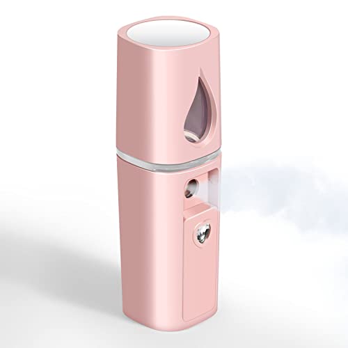 GIVERARE Pink Nano Facial Steamer Mini Mist with Mirror, Rechargeable & Portable Skin Hydrator