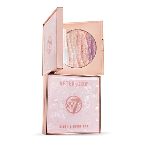 W7 Afterglow Blush and Highlighter Compact - Pink & Gold Shimmers for Radiant Glow