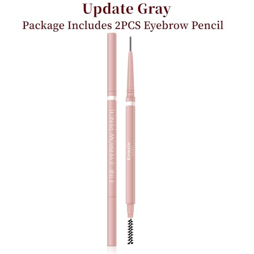 SCIMELI Grey Eyebrow Pencil - 2 Pcs Waterproof Micro Brow Pencil with Spoolie Brush