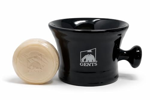 G.B.S Gents Heavy Duty Black Ceramic Shaving Bowl Mug with Natural Shave Soap - Pommel Handle, Black
