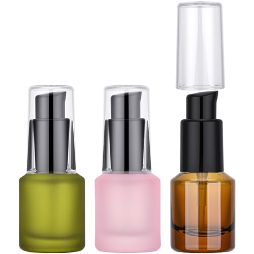 Segbeauty 0.5oz Frosted Glass Pump Bottle Dispenser - 3pcs Travel Size Containers for Lotions & Oils