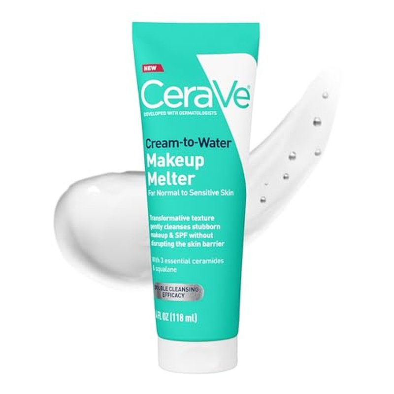 CeraVe Cream-to-Water Makeup Melter with Squalane & Ceramides, Facial Cleanser for Makeup Removal & Double Cleansing & 48h Hydration, Fragrance-Free, Safe for Sensitive Skin, 4 oz