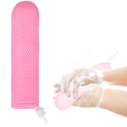 Pink Long Handle Bath Brush with Anti-Slip Grip - Deep Cleaning Back Scrubber