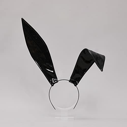 Black Leather Bunny Ear Headband, Bendable Rabbit Ears Cosplay Headwear