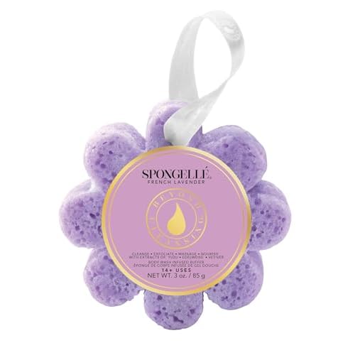 Spongell? French Lavender Wild Flower Bath Sponge | Built-in Body Wash & Body Scrubber, Shower Loofah Sponge for Women | 14+ uses