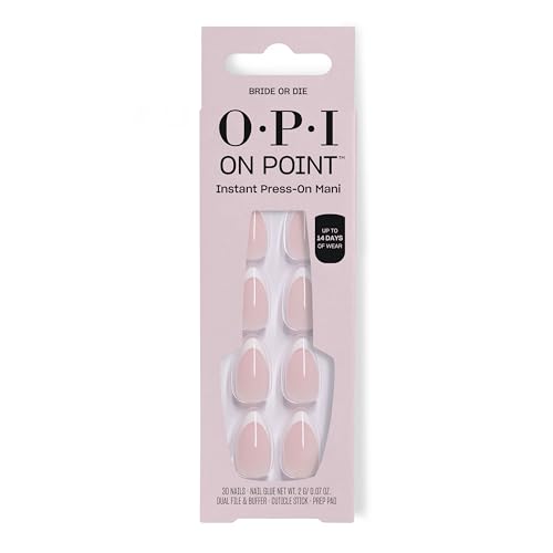 OPI On Point Bride or Die White French Tip Press-On Nails | Medium Almond, Reusable & Long Lasting