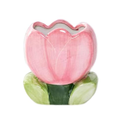 TANG SONG Pink Ceramic Tulip Makeup Brush Holder & Organizer
