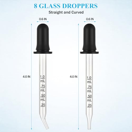 Herain 8-Pack 1mL Glass Eye Droppers with Measurement Tips