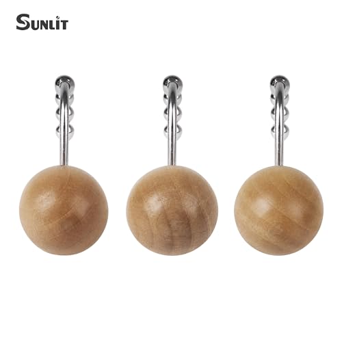 Boho Wood Beads Shower Curtain Hooks - Set of 12