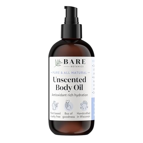 BARE BOTANICS Unscented Body Oil - Natural Moisturizer for Skin, Hair & Nails