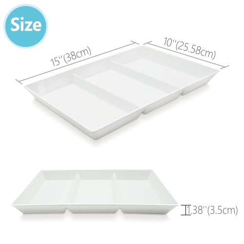 Divided Serving Tray Platter - 2 Pack, 15" x 10" White Plastic Trays
