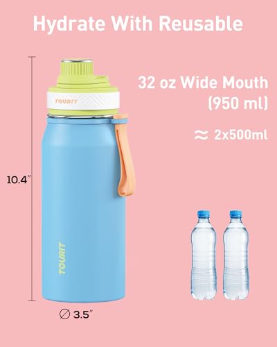 TOURIT 32oz Stainless Steel Insulated Water Bottle with Spout Lid