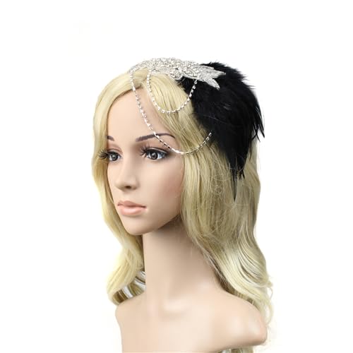 1920s Flapper Headband with Feathers - C62 Black Vintage Accessory