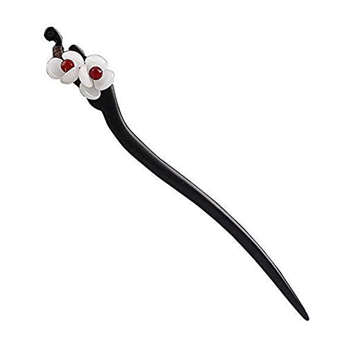 Handmade Ebony Wood Hair Stick - Retro Floral Hairpin for Buns
