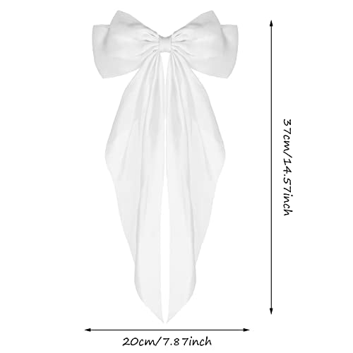 Big Bow Barrettes with Long Tail Ribbon – Satin Hair Clips for Women