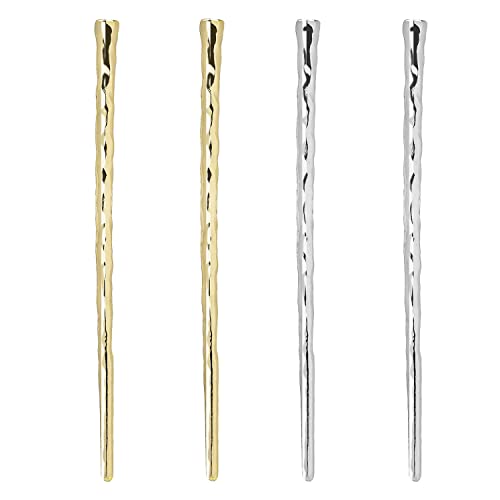 4 Pack Metal Hair Chopsticks - Gold & Silver Bun Hair Sticks for Elegant Updos
