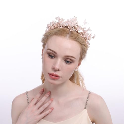 Butterfly Crown for Women, Crystal Baroque Fairy Tiara for Wedding