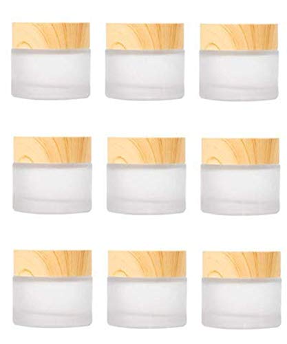 10 Pack 10g Frosted Glass Cosmetic Jars with Wood Grain Lids