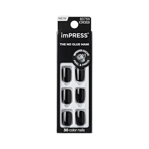 imPRESS No Glue Matte Black Press-On Nails Kit 30 Short Squoval Gel Finish