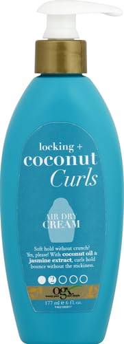 OGX Locking + Coconut Curls Air Dry Cream, Frizz-Defying Hair Styling, 6 oz (2 Pack)