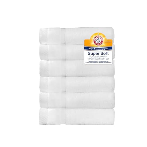 Arm & Hammer Super Soft Washcloths - 6 Pack, White for Sensitive Skin