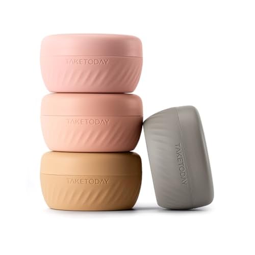 TakeToday Travel Containers for Toiletries, Leak-Proof, TSA Approved, Refillable Silicone Cylindrical Cream Jars with Lid for Cosmetic Toiletry, 2oz, 4 Pack, Apricot
