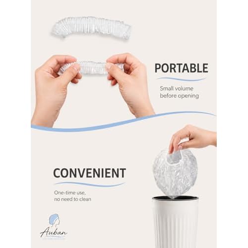 Auban 100PCS Disposable Shower Caps, Plastic Clear Hair Cap Large Thick Waterproof Bath Caps for Women, Hotel Travel Essentials Accessories Deep Conditioning Hair Care Cleaning Supplies(20.5")