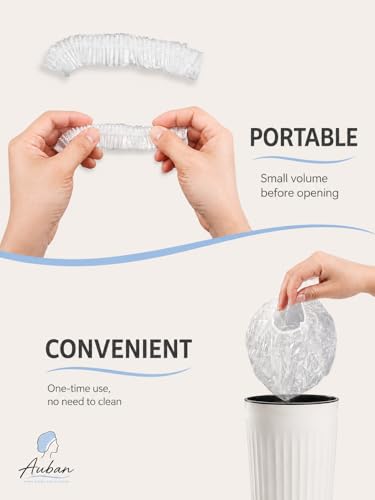 Auban 100Pcs Disposable Shower Caps 20.5" Large, Individually Packaged, Clear Plastic Waterproof Hair Caps