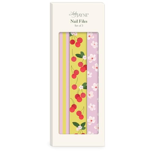 Lady Jayne Cherries Nail Files & Emery Boards Set of 3 – Dual-Sided, 6.25in x .75in with Rounded Edges (Fruit & Fleur Cherries 83526)
