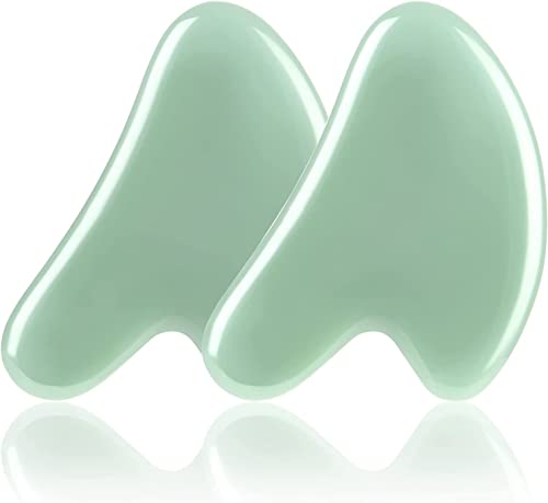 URAQT Natural Jade Gua Sha Massage Tool - 2 Pcs Facial Scraper