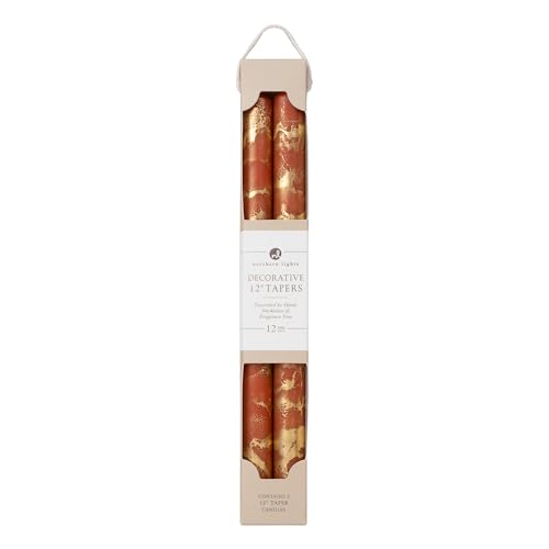 12" Terra Cotta Decorative Tapers with Gold Swirls - 2PK