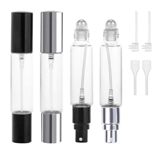 YOCASII Black & Silver Dual-Head Travel Perfume Bottle 10ml Refillable Spray & Roll-On Set