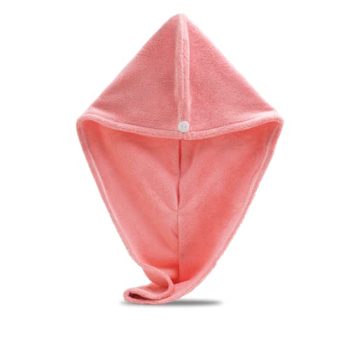 Pink Microfiber Hair Towel Wrap with Buttons - One Size Turban for Drying Hair