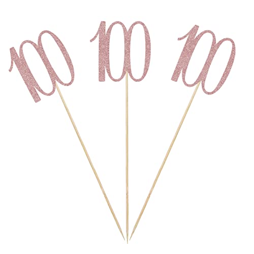 Rose Gold Glitter Number 100 Centerpiece Sticks - 12-Pack
