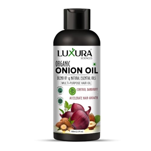 Luxura Sciences Organic Onion Hair Oil 3.38 Fl Oz - Controls Hair Loss & Dandruff, Supports Growth, Sulfate-Free