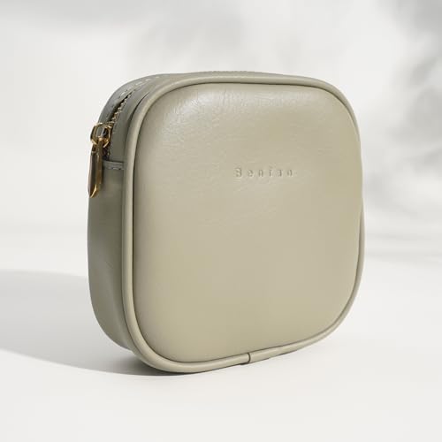 Benfan Leather Cosmetic Bag for Women Green Small - Waterproof Travel Makeup Organizer