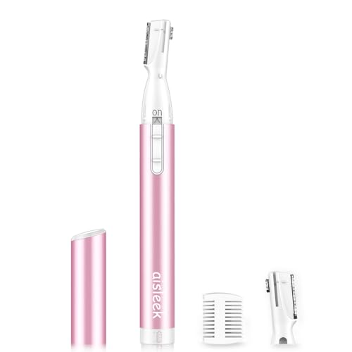 Eyebrow Trimmer for Women, Dual Head Facial Hair Remover with Precision Detail Trimmer, Portable Battery Powered Eyebrow Razor for Brows, Upper Lip, Chin & Peach Fuzz