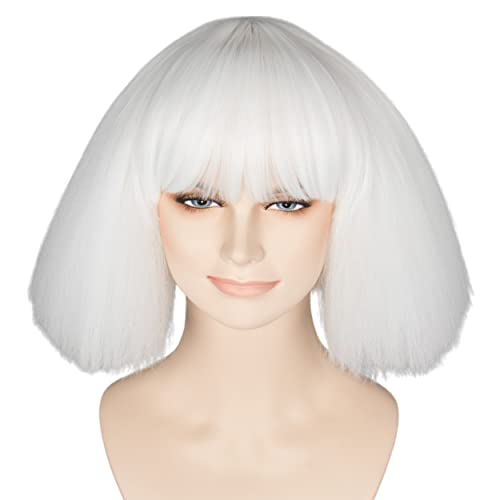 Miss U Hair Short White Kinky Straight Wig for Women - Fluffy Cosplay