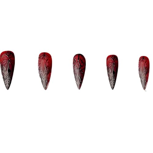 Halloween Press On Nails - Stiletto Almond, 24Pcs 3D Designs