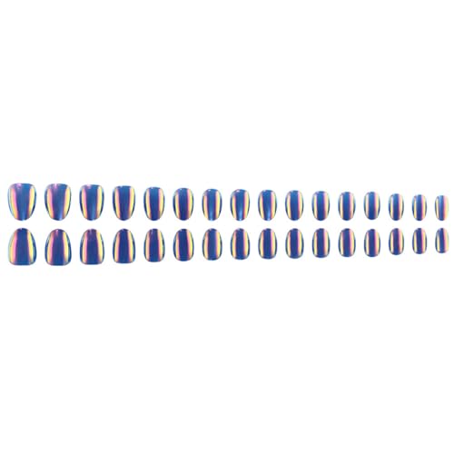 Aurora Blue Metallic Press-On Nails - Short Almond 24pcs
