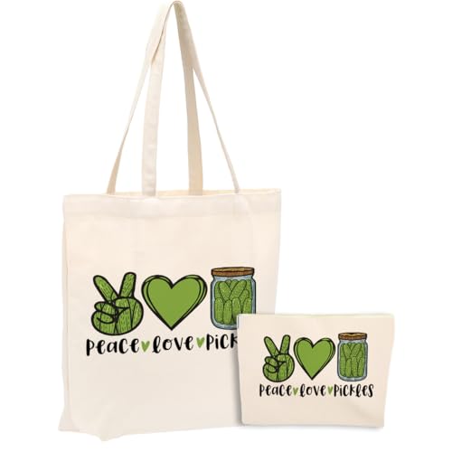 Jeilink Love Pickle 0923 Canvas Tote & Cosmetic Bag Set - Funny Pickle Gifts for Women & Pickle Lovers