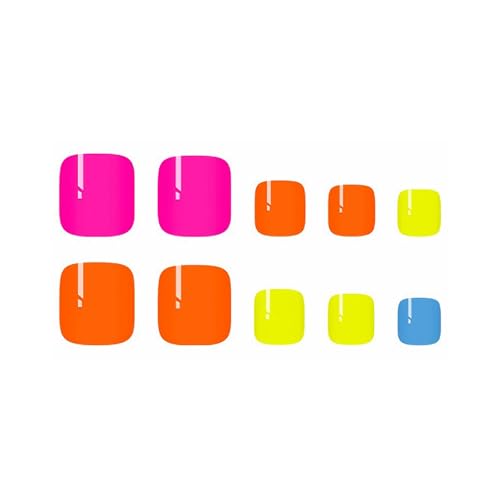 MISUD 18-05JZJ02 Colorful Rainbow Acrylic Toe Nails with Glue - 24 pcs