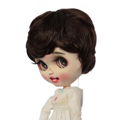 Tzncos 10-Inch Short Curly Doll Wig - Heat Resistant Dark Brown