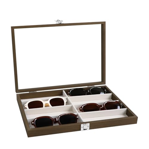 Wudygirl Jewelry Organizer with Lid - 8 Grid Sunglasses & Accessories Tray 13.7"x9.4" Beige