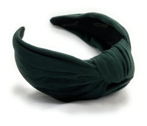 YETASI 2.5" Green Velvet Knotted Headband for Women - Adjustable Hair Accessory