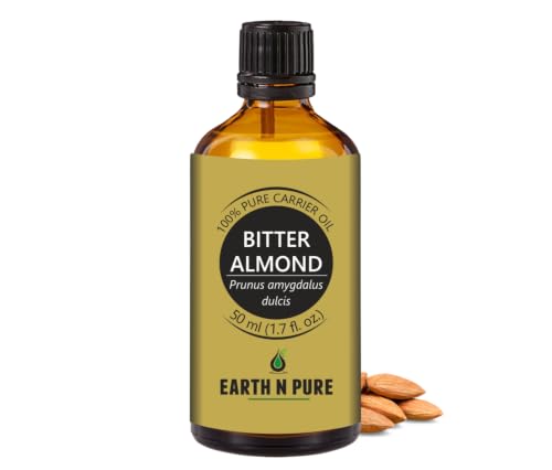 EARTH N PURE Bitter Almond Oil 50ml - Cold-Pressed Carrier Oil for Hair, Beard & Skin Care, DIY Blends