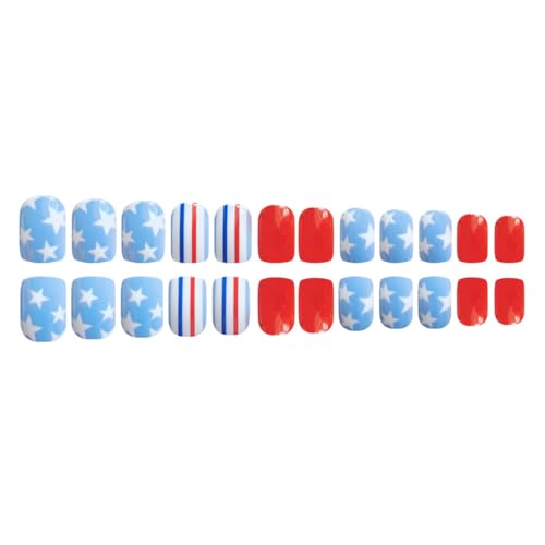 Rdntbeu 40 Style 24Pcs 4th of July Star Press On Nails, Short Square Patriotic False Nails